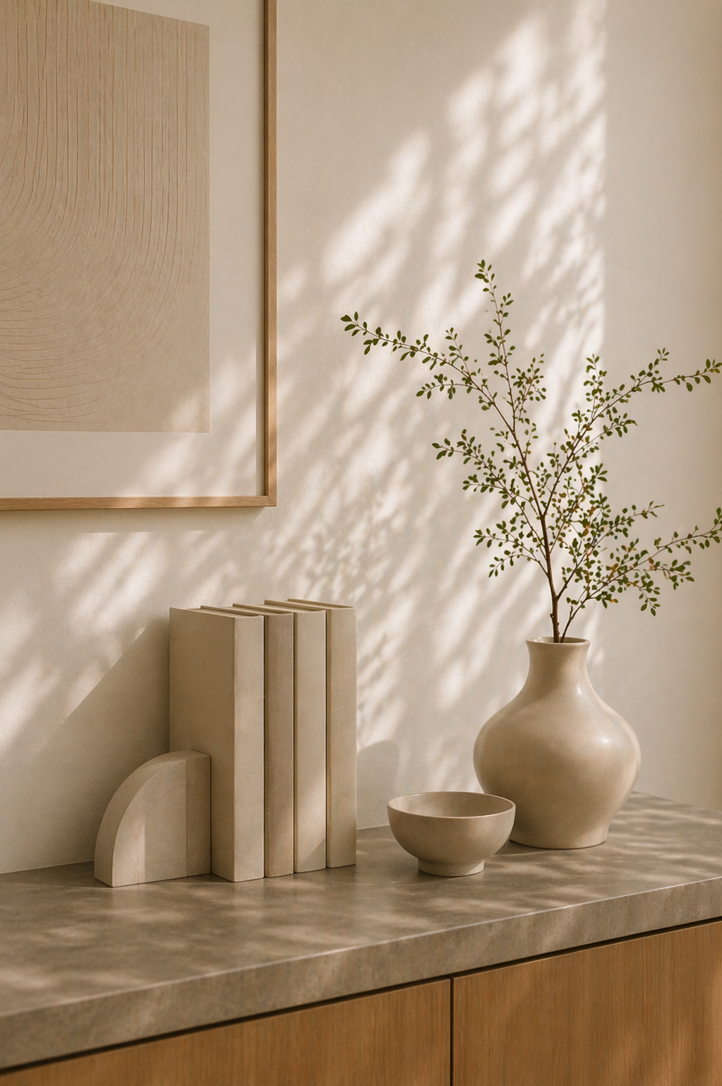 Espacio profesional con libros, plantas y luz natural